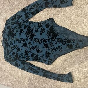 SHEIN Blue and Black Floral Bodysuit